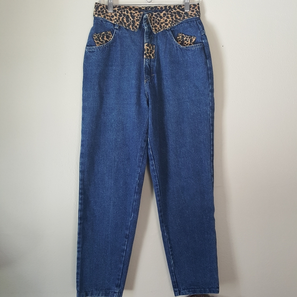 Vintage 1980's Cap Ferrat High Rise Leopard Detail Jeans - Picture 2 of 7